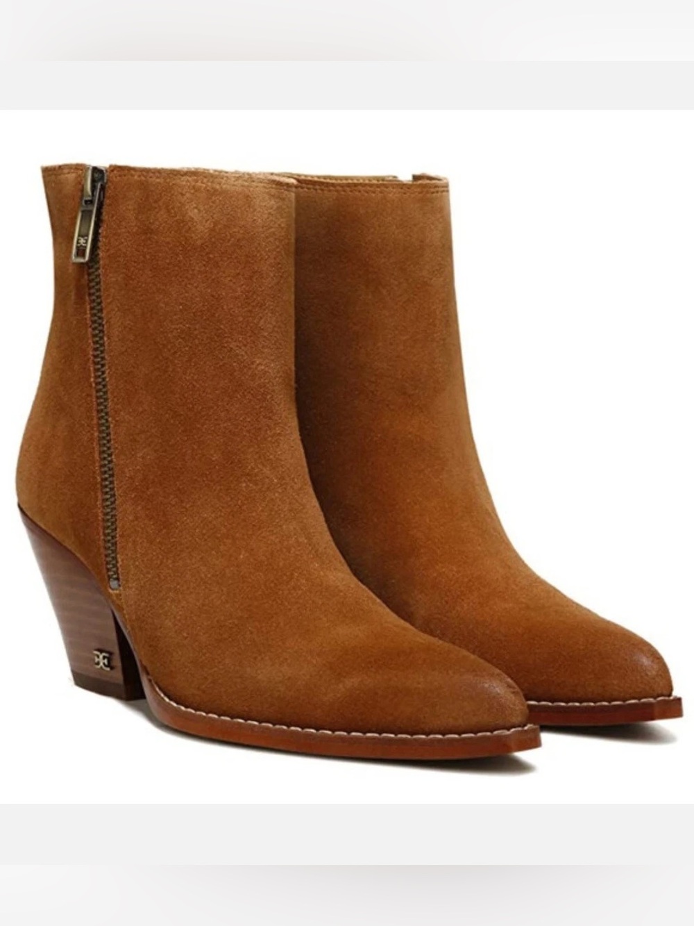 Sam Edelman Suede Ankle Booties in Cognac Brown